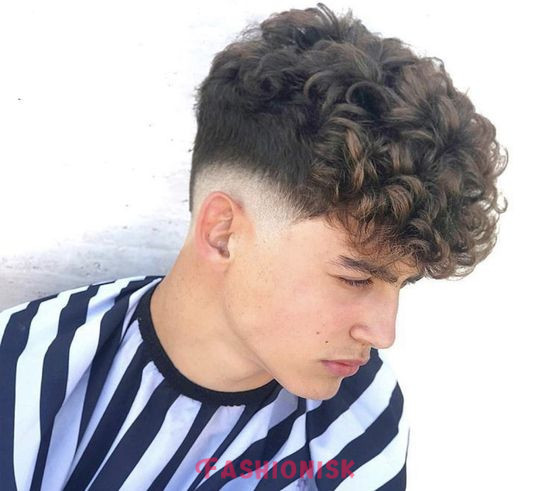 Low Taper Fade with Curly Fringe