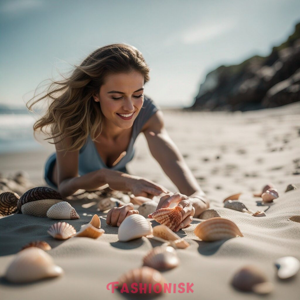 Seashell Hunt Beach Poses For Woman