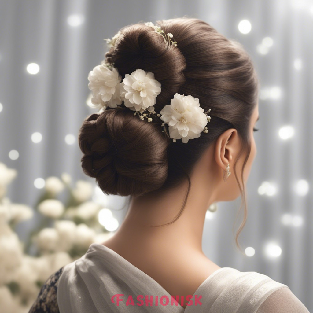 Bun Hairstyle for Saree With Flowers