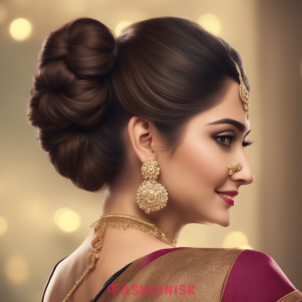 Party Bun Hairstyle for Saree