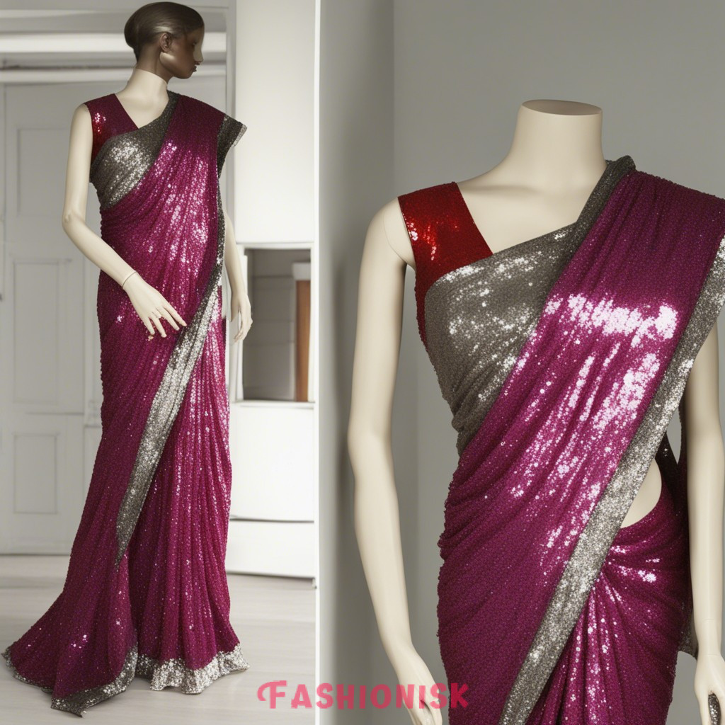 Sequin Sparkle Karwa Chauth Look in Saree