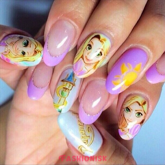 Tangled's Rapunzel Sunset Pastels Disney Nail Art