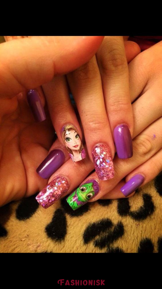 Tangled's Rapunzel Sunset Pastels Disney Nail Art