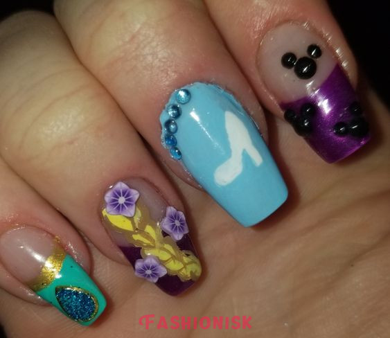 Tangled's Rapunzel Sunset Pastels Disney Nail Art