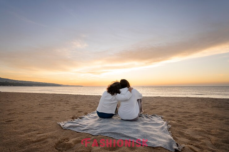 Blanket Bliss Couple Poses at Beach