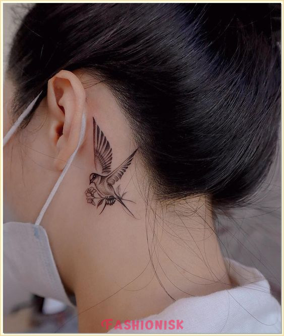 Dainty Birds Neck Tattoos for Women