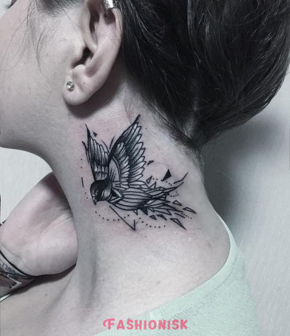 Dainty Birds Neck Tattoos for Women
