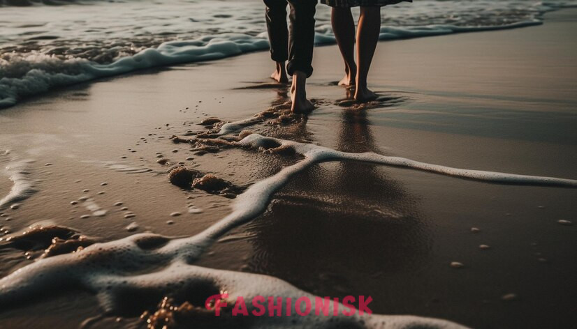 Footprint Follow Couple Poses at Beach