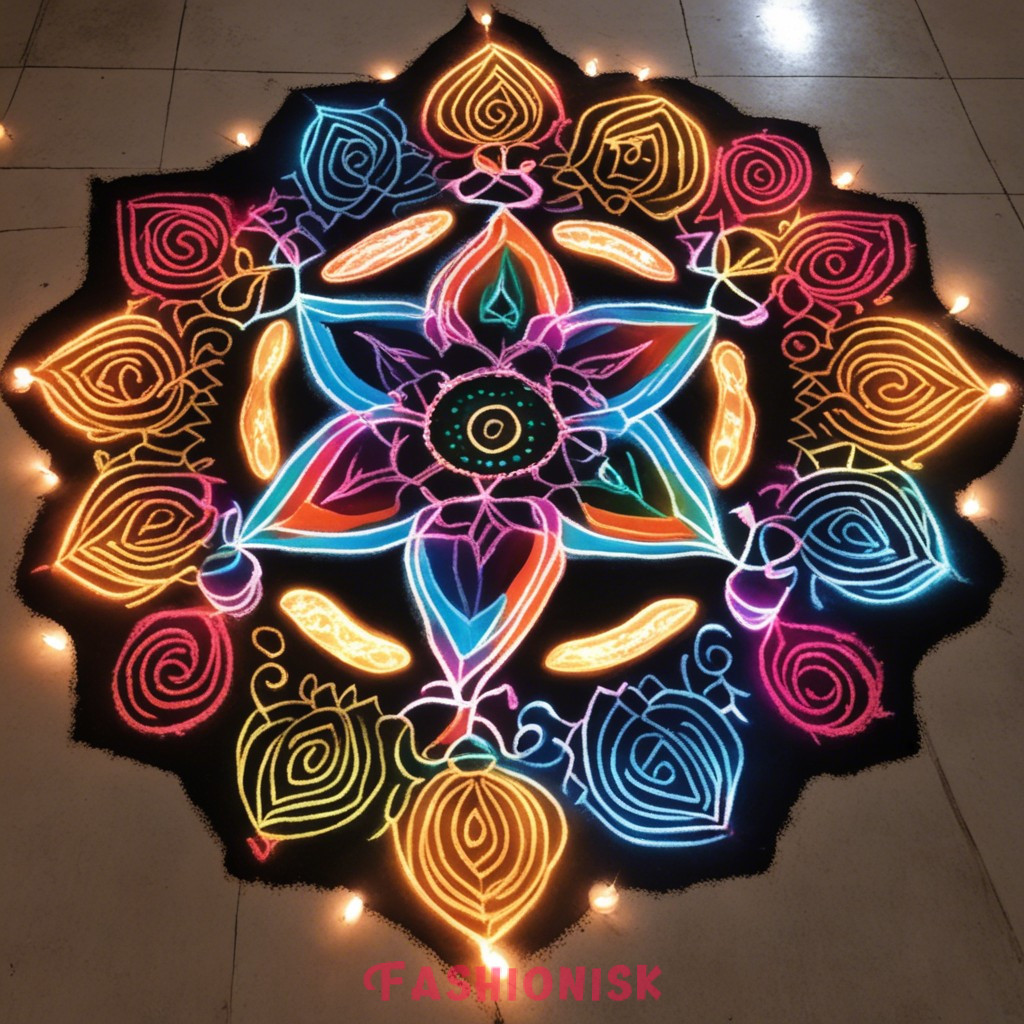 Geometric Glow Rangoli Design for Diwali