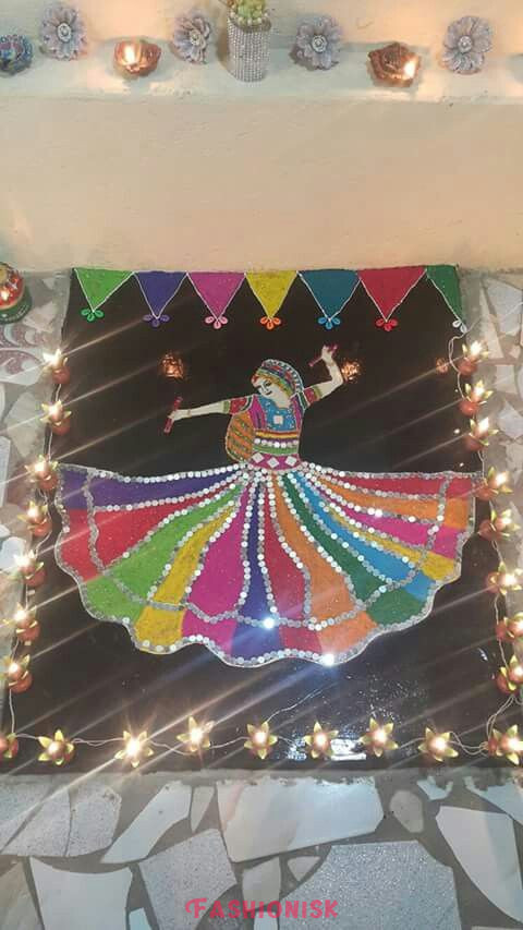 Innovative Rangoli Patterns Navratri Board Decoration