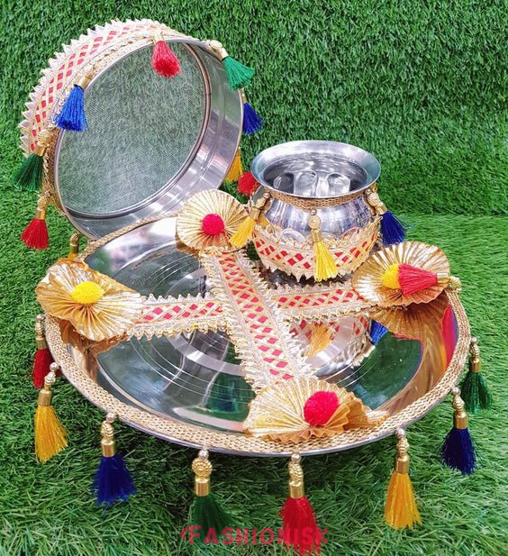 Kundan Craft Karwa Chauth Thali Decoration Ideas