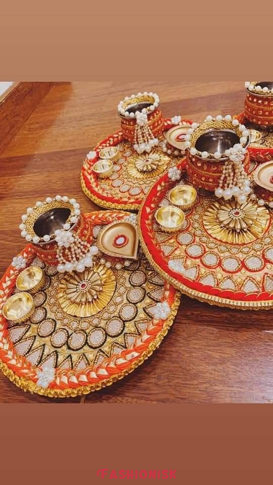 Kundan Craft Karwa Chauth Thali Decoration Ideas