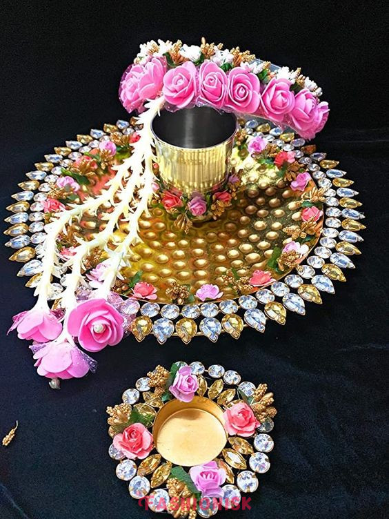 Sequin Splendor Karwa Chauth Thali Decoration Ideas