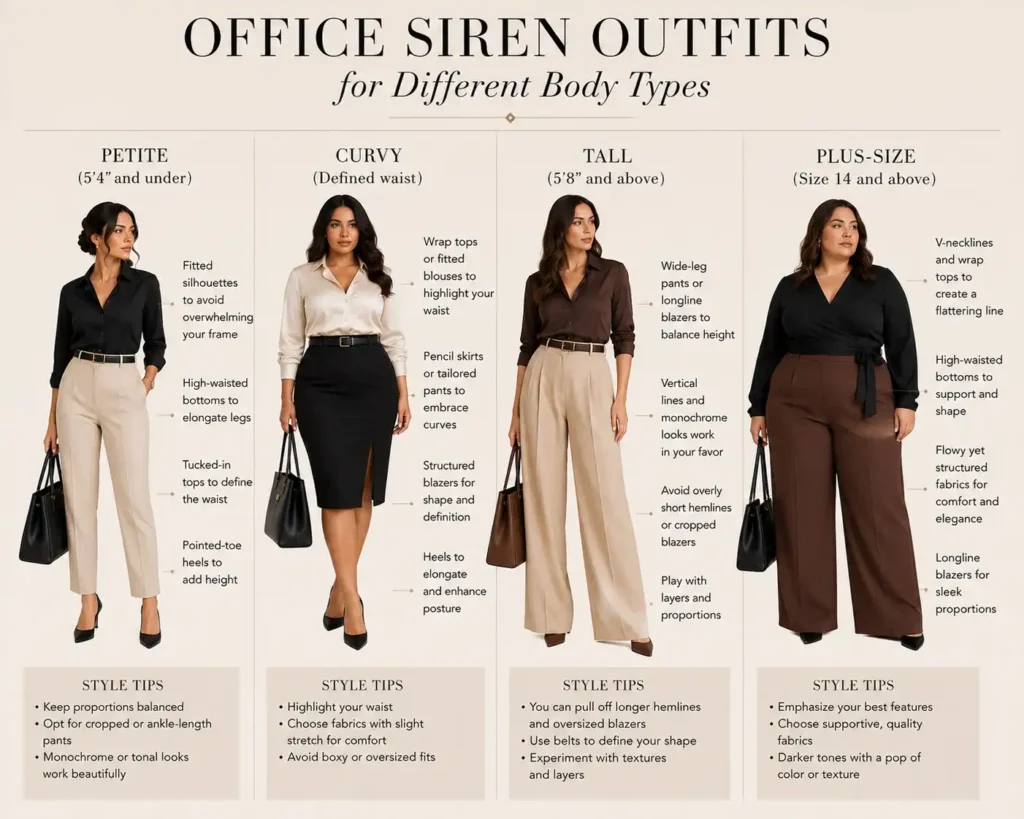 Office Siren Outfits for Different Body Types