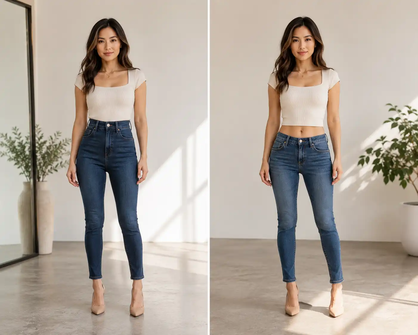 High-Waisted vs Mid-Rise Jeans for Petite Women