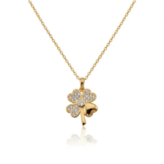 14K gold clover pendant necklace shown in yellow gold